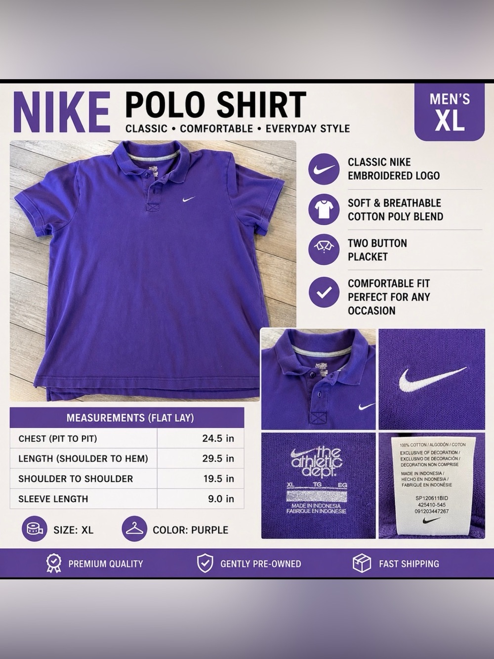 Nike Kids' Purple Polo Shirt - Classic Cotton Blend